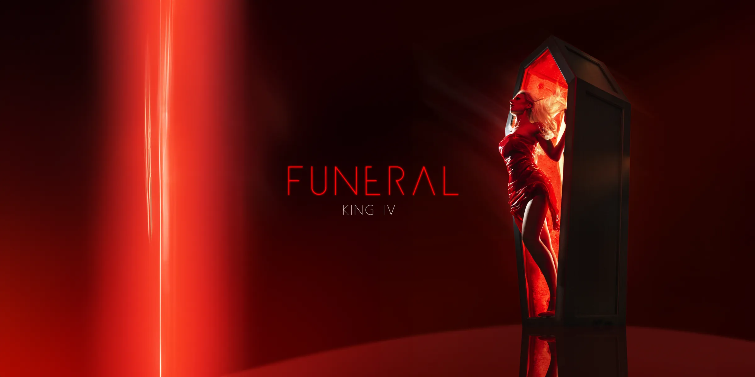 The wide FUNERAL key art, with the title and KING IV in the coffin portal