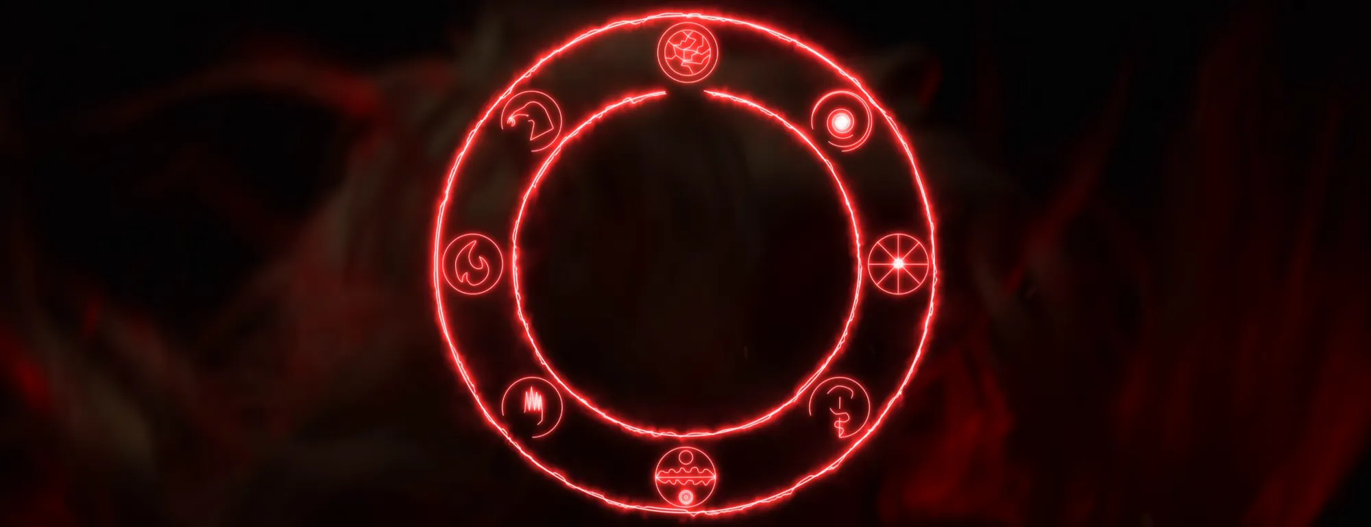 Screen content: a glowing red spell circle